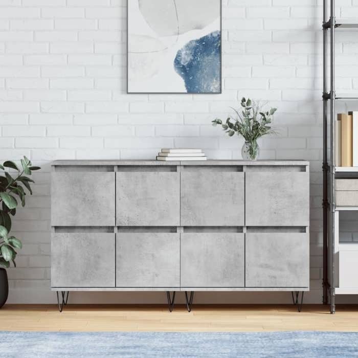 Bahut de SalonArmoire de CuisineLot de 2 Buffets pour Salle à Manger gris béton bois dingénierie BONNIE B21479015