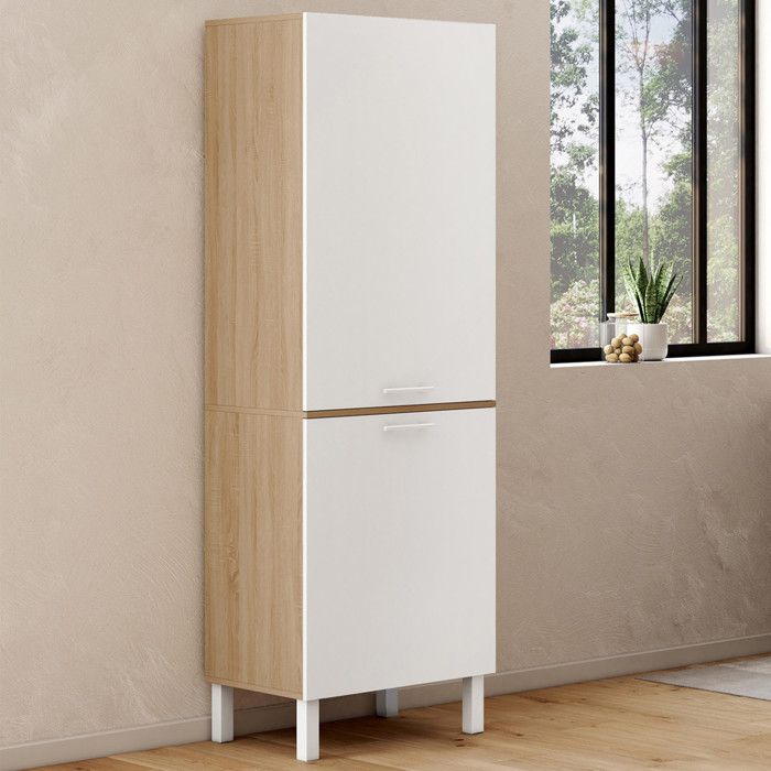 IDMARKET Colonne de cuisine 60 cm CINA 2 portes façon hêtre et blanc