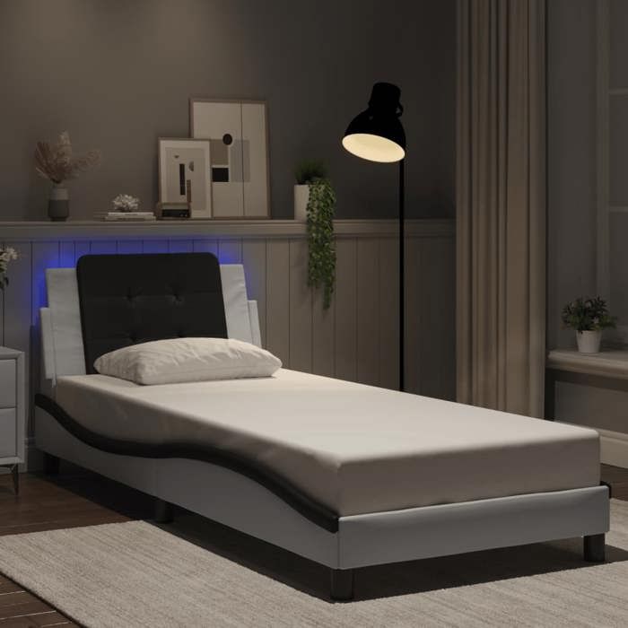 CHIC Lit adulte 1 place - 80x200 cm Structure/Cadre de lit et LED blanc et noir 80x200 cm #Sara53213