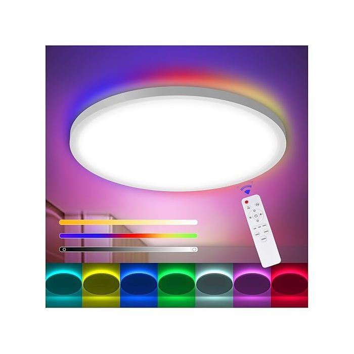 Plafonnier LED Dimmable avec Télécommande30CM36WRGBIP44Plafonnier LED Salle de Bainpour CuisineSalonChambre dEnfants