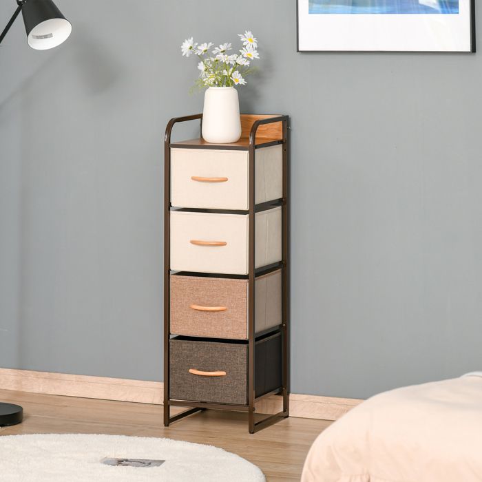 Commode chiffonnier 5 tiroirs meuble de rangement tiroir en tissu pliant - structure acier noir - 45 x 30 x 116 cm