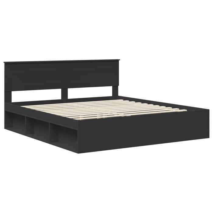Structure de lit super king - UU - Noir - 180x200 cm - Bois dingénierie - 210x183x90 cm - Cadre à lattes