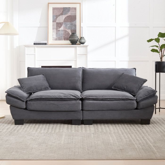 Canapé droit - 2 places - Assise ultra-profonde - Rembourrage élastique - Tissu velours gris foncé