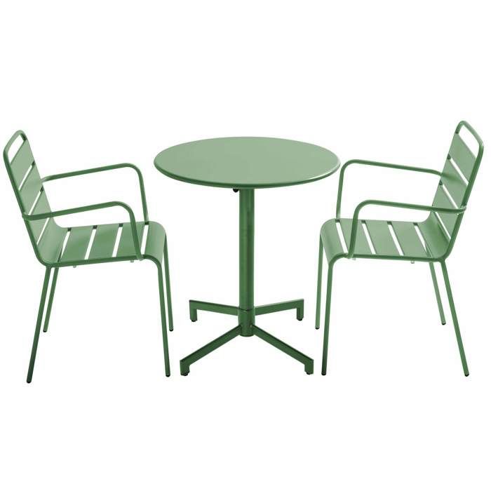 Ensemble table de jardin et 2 fauteuils en métal vert cactus Palavas Oviala