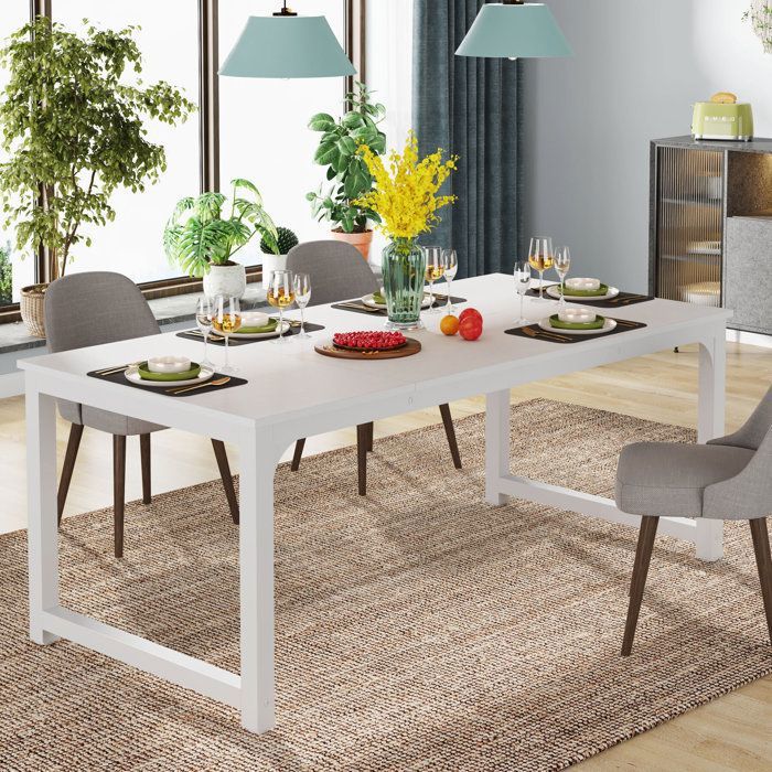 Table à mangerLittle Tree160×80×75 cmTable Rectangulaire Avec Pieds en MétalIndustrielle pour 6 à 8 personnesBlanc