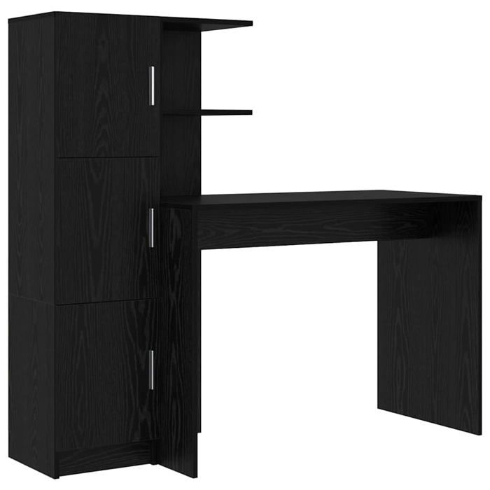 Bureau avec rangement - vidaXL - Chêne Noir - 102x50x124 cm - Bois dingénierie - 6 étagères - 2 portes - Design moderne