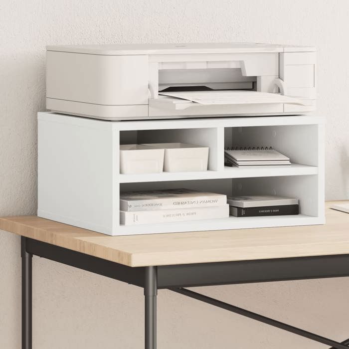 Support dimprimante en bois dingénierie - vidaXL - Blanc - 49x40x225 cm - Grand espace de rangement