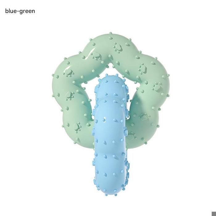 Jouet molaire pour chien - Phoesky - Écologique - Forme de fleur de prunier - Double anneau - Bleu et vert - TPR