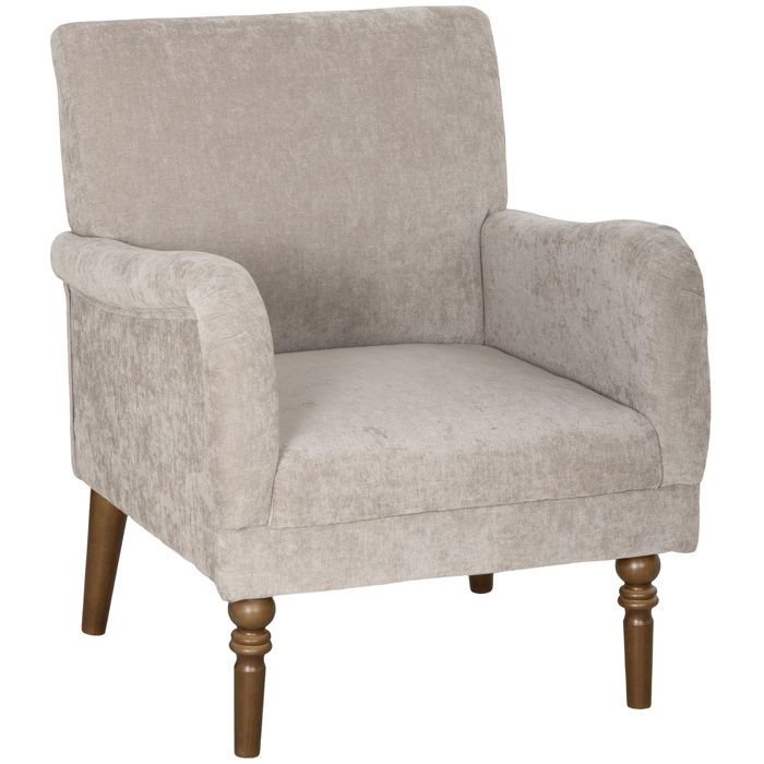 Fauteuil de salon - HOMCOM - dossier haut accoudoirs assise large - pieds en bois dhévéa tissu en lin - 70x75x88cm - gris