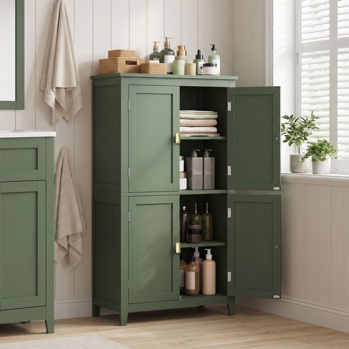 Colonne de Salle de Bain avec 4 Portes Étagères Réglables 30 x 60 x 110 cm Vert