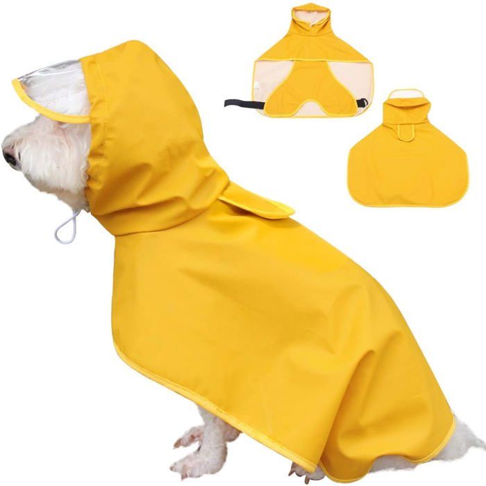 Imperméable Chien Léger Poncho Petit Moyen Chien Bord Transparent Capuche. Label