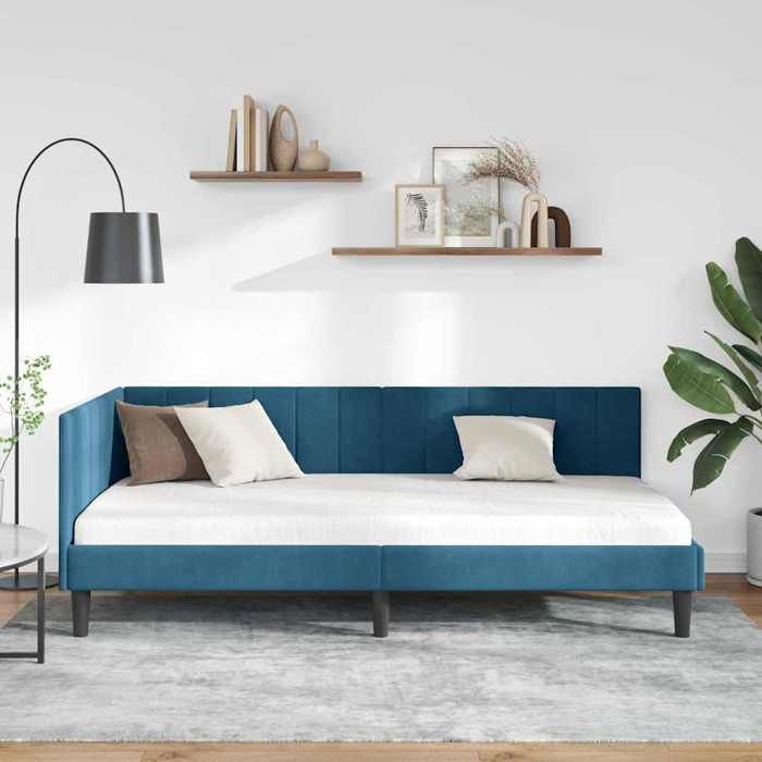 Magnifique Cadre de lit dangle - SARAZYJ - Design en L - Lit de repos - Lit de jour - Bleu 90cm x 200cm Velours - 691639