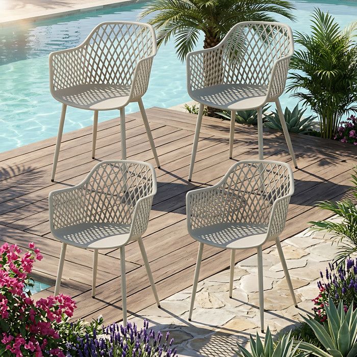 EGGREE Chaise de Jardin Lot de 4 Chaise de Jardin Exterieur Coque en PP Structure en métal Patins réglables en Hauteur Gris EGGREE Chaise de Jardin Lot de 4 Chaise de Jardin Exterieur Coque en PP Structure en métal Patins réglables en Hauteur Gris