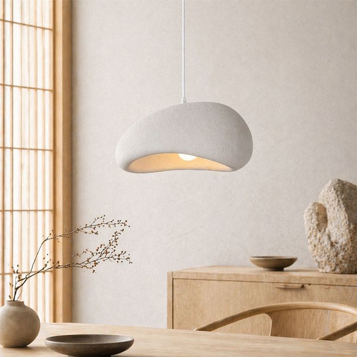 Milton & Oldbrook Japandi Lampe à Suspension Ø 40 cm Vaduz Blanc Look Pierre