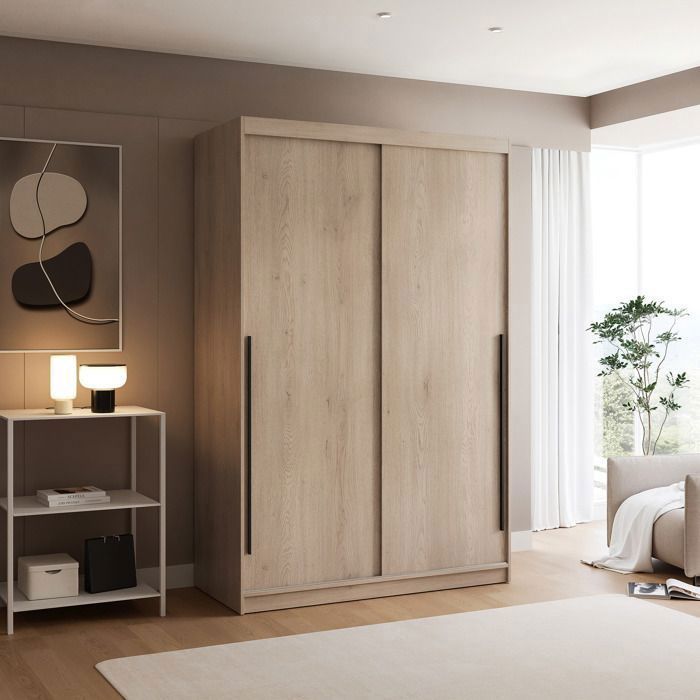 Armoire SILENTE 140 cm - portes coulissantes - Chêne de Crémone