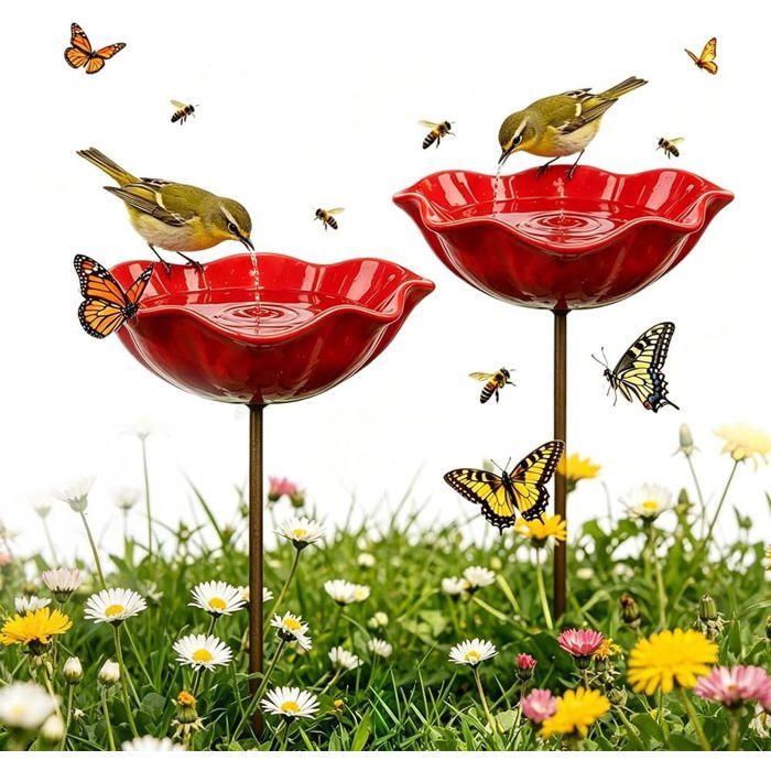 Abreuvoir Mangeoire Oiseaux ExterieurBain Oiseaux ExterieurMangeoire Oiseaux Décoration pour JardinBains Hauteur 60CM (2 Pcs)