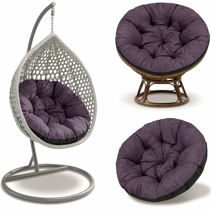 Coussin Papasan 110 cm Bordeaux Lin Écologique – Coussin Rond pour Fauteuil Suspendu