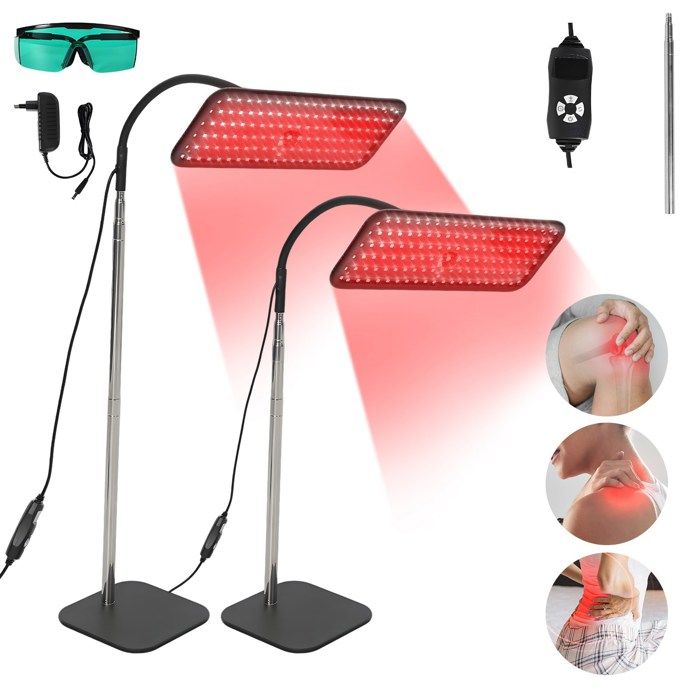 Lampe de luminothérapie LED rouge longueurs donde 660 nm et 850 nm – 5 niveaux de luminosité 6 minuteries – hauteur réglable