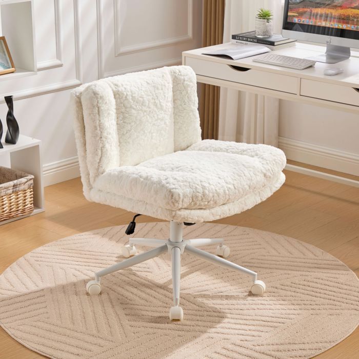 Chaise de Coiffeuse Chaise Bureau Réglable en Hauteur avec Dossier Inclinable Pivotante à 360° Fauteuil de Bureau Blanc Crème