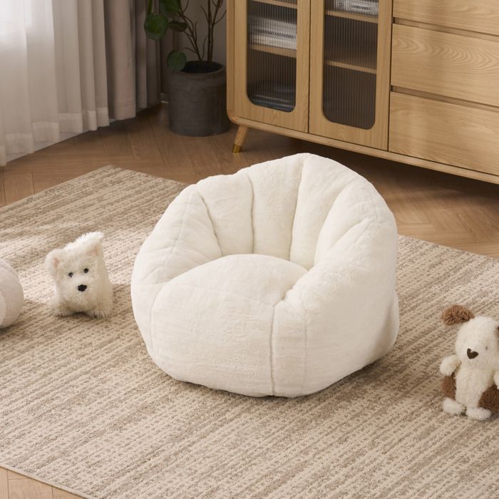 Pouf Poire Enfant en Peluche - Fauteuil Confortable - Mousse à mémoire - Pour Chambre - 70x75x52cm - Beige