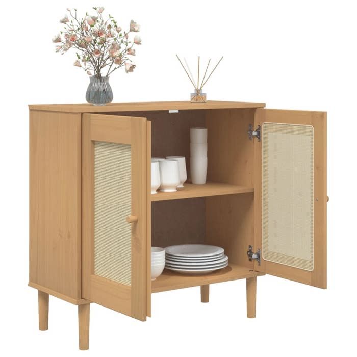Brun Commode Salon CHIC Buffet bas/Cabinet 1 PC SENJA aspect rotin marron 80x35x80 cm bois massif de pin N12727