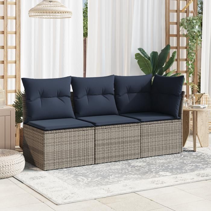 Gris Canapé de jardin avec coussin Gris 55x62x69 cm polyrotin - Siège de balcon LV64841