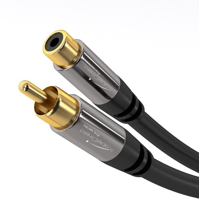 Câble Subwoofer DeleyCON 2m - RCA Y Plaqué Or, Blindé - Pour Caisson De Basses Et Ampli Hi-Fi