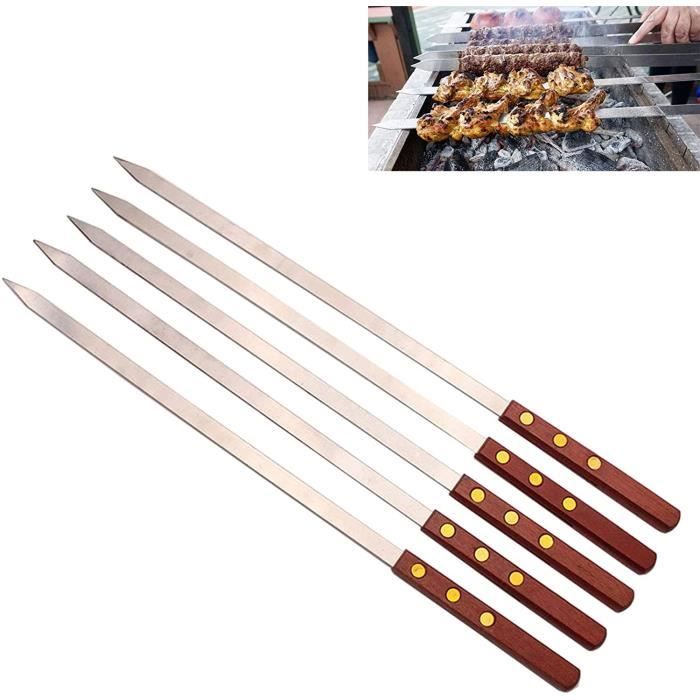 12pcs Kabob Brochettes, Brochette de barbecue en métal plat 14 « Long  bâtons en acier inoxydable Ensemble de brochettes de grillage  réutilisables, 12 Pack