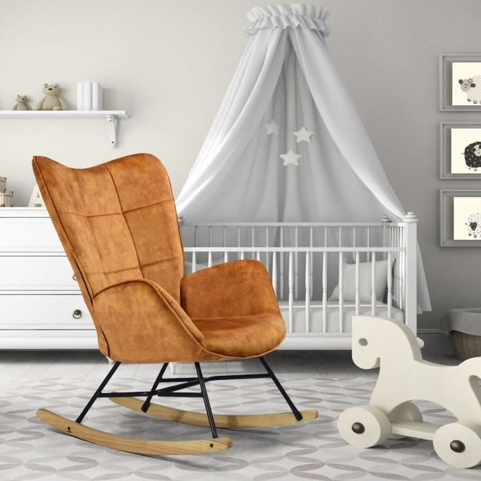 Fauteuil à Bascule Chaise berçante Allaitement Bébé Tissu en Velours Style  Scandinave Bois d'Hévéa, Vert Claire - Cdiscount Maison