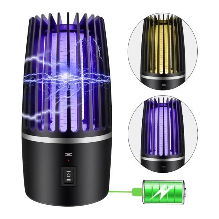 Lampe Anti-Moustiques Rechargeable USB - Piège à Insectes UV 360° Avec Veilleuse LED - 4000mAh, Pour Intérieur/Extérieur
