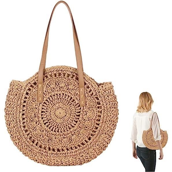 Sac de plage - Femme - Marron - Paille - 41x37 cm - Bandoulière