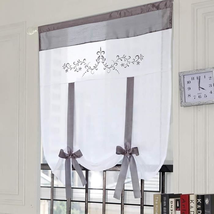 Rideau Voilage Romain BAILEY JO Transparent - Broderie Et Ruban, 60x140cm - Décoration Fenêtre