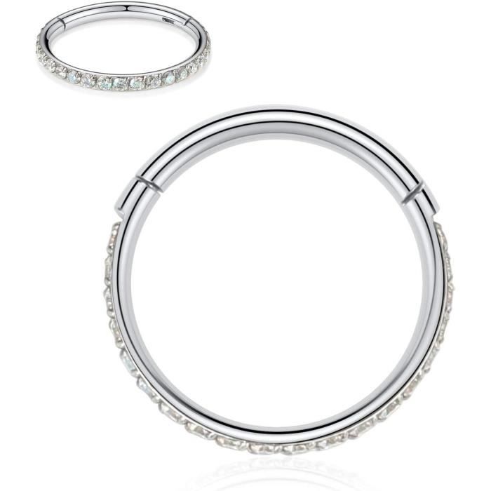 Popuhoops Anello da naso a doppio cerchio bicolore in acciaio chirurgico 316L, orecchino per cartilagine, setto nasale, anello a scatto incernierato, a conchiglia, Daith, trago, elice, rook, gioielli