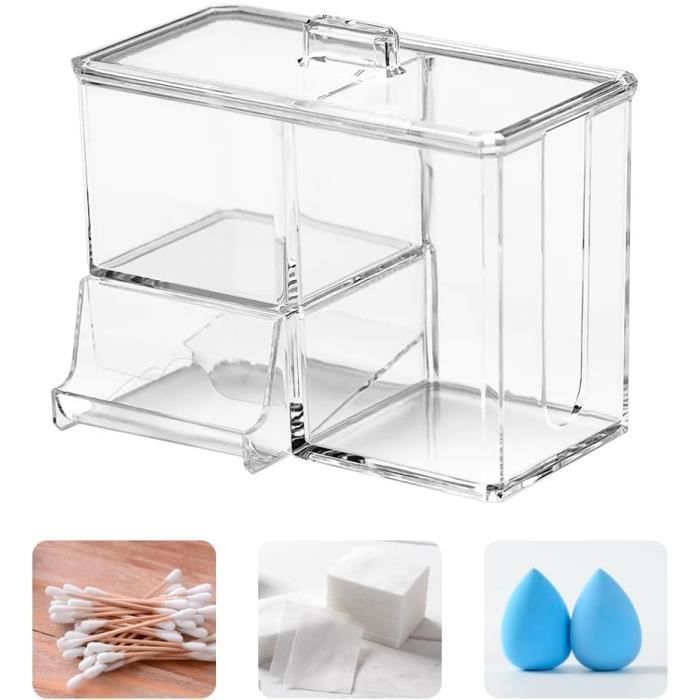 Rangement Coton Tige, Plastique Distributeur De Coton Avec Couvercle Pour Salle De Bain, 3