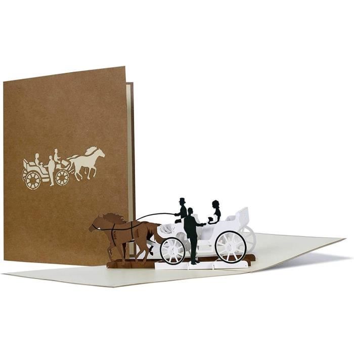 Carte De Mariage Pop-up 3D Dorée - Félicitations Romantiques Avec Enveloppe Assortie