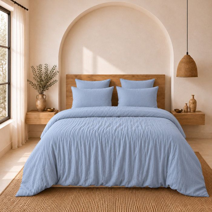 Parure de couette 3 pcs 240x220 100% gaze de coton lavé bleu givrée Parure de couette 3 pcs 240x220 100% gaze de coton lavé bleu givrée