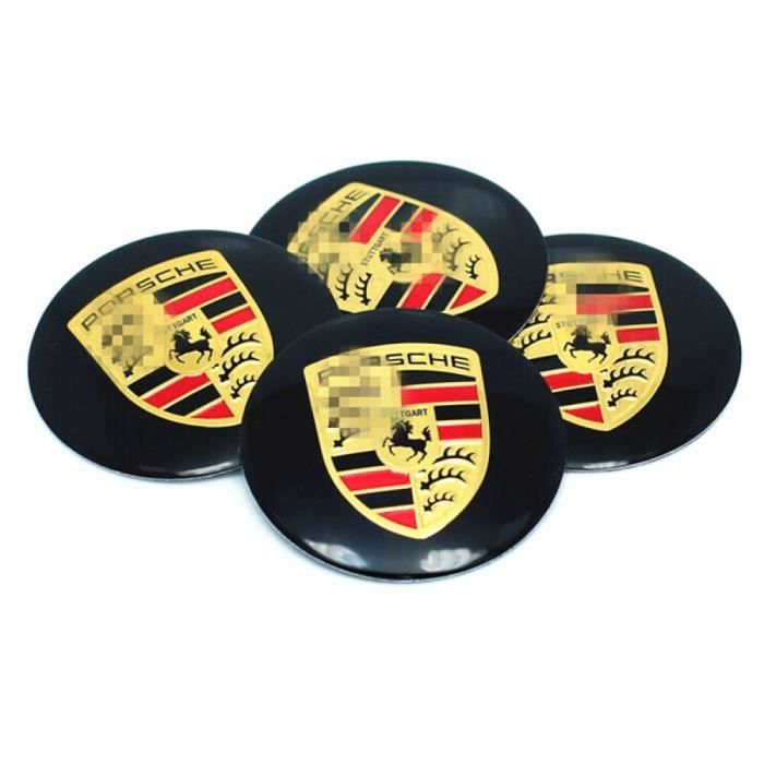 4 x centre de roue cache moyeu Porsche noir courbée 76mm logo couleur