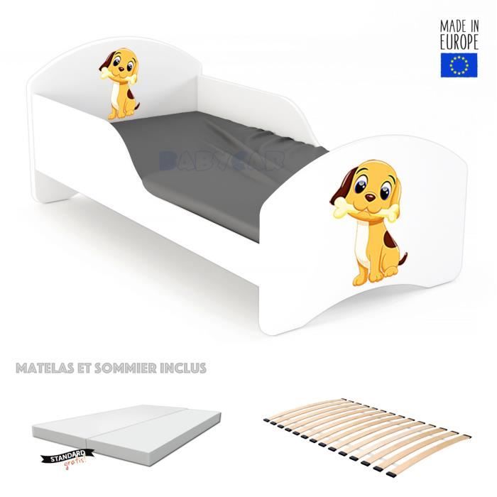 LIT ENFANT 70x140cm, AVEC MATELAS, SOMMIER & BARRE DE SECURITE – Leo2 w8