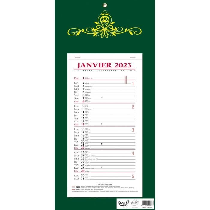 QUO VADIS - 1 Plaque Calendrier Mensuel Long Classique - Janvier