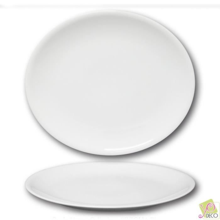Lot de 6 assiette ovale porcelaine blanche - D 28 cm - Siviglia
