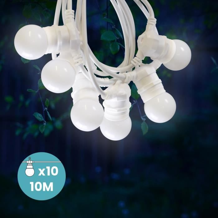 guirlande lumineuse extérieure - skylantern - guinguette 10m cable blanc - ampoules led remplaçables - blanc
