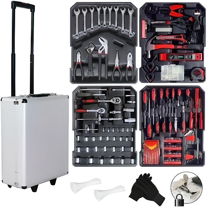 Valise à outils - 816 pièces - En aluminium - Avec roulettes - Cdiscount  Bricolage