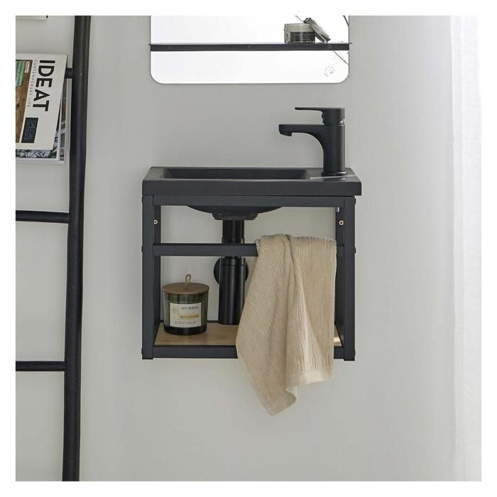 Meuble lave-mains gain de place avec vasque résine 40x32.5cm
