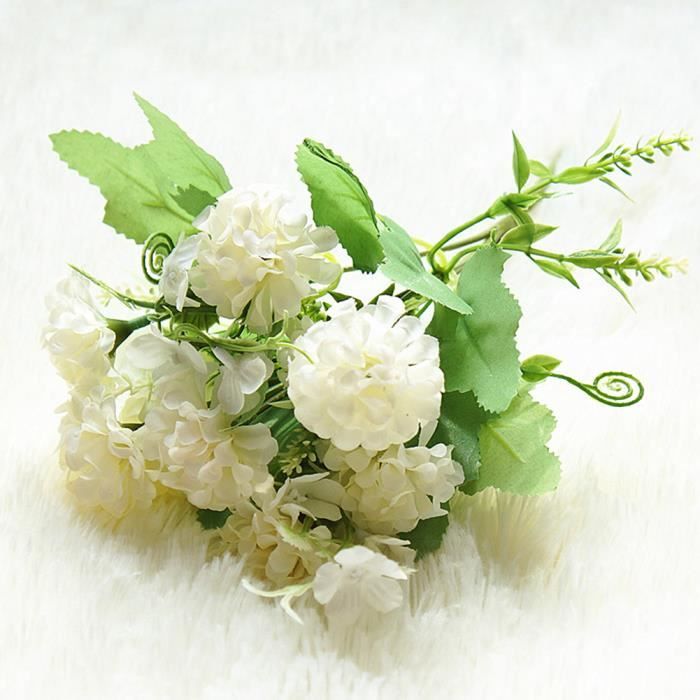 1pcs 5 Tete Bouquet Roses Fleur Artificielle Mariage En Soie Fleurs Artificielles Exterieur Pour Cimetiere Pour Maison Salon Blanc