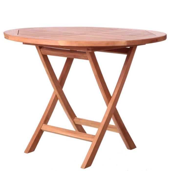 Table De Jardin Ronde Pliante En Teck 100cm Kenita L 100 X L 100