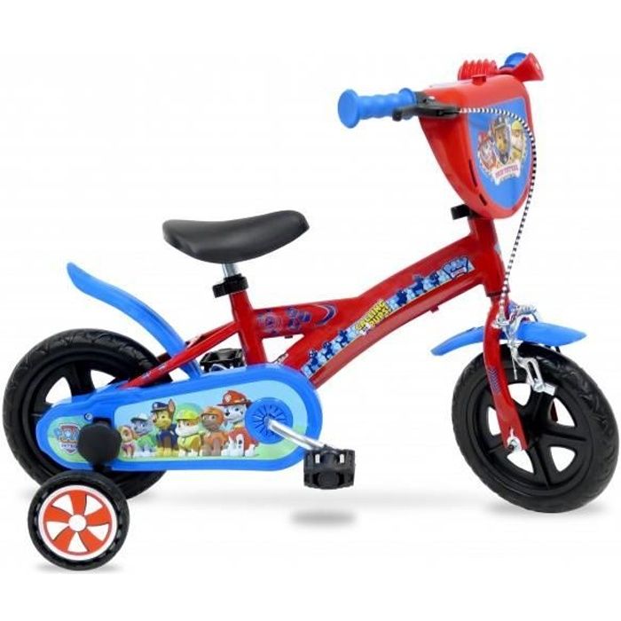 Vélo enfant Pat Patrouille 10 pouces - Rouge - Stabilisateurs - Certifié EN71