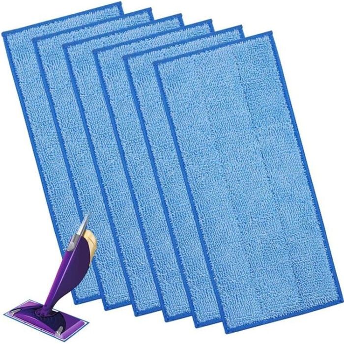 Lot de 6 lingettes lavables en microfibre pour nettoyage à sec humide ou humide (au choix) Compatible avec Aspirateur Swiffer WetJe