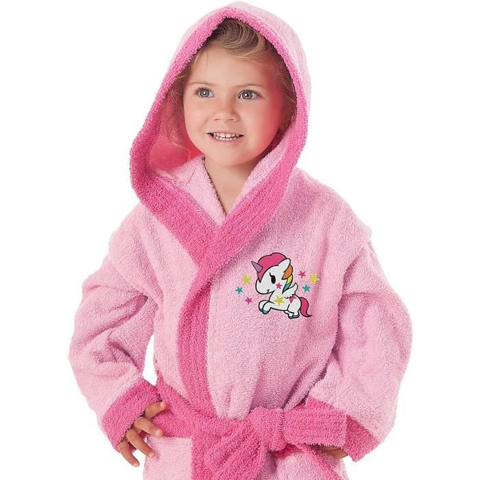 Peignoir pour fille avec capuche et poches100 cotonmotif licorne annees 2 a 4 ansmulticolore Cdiscount Maison