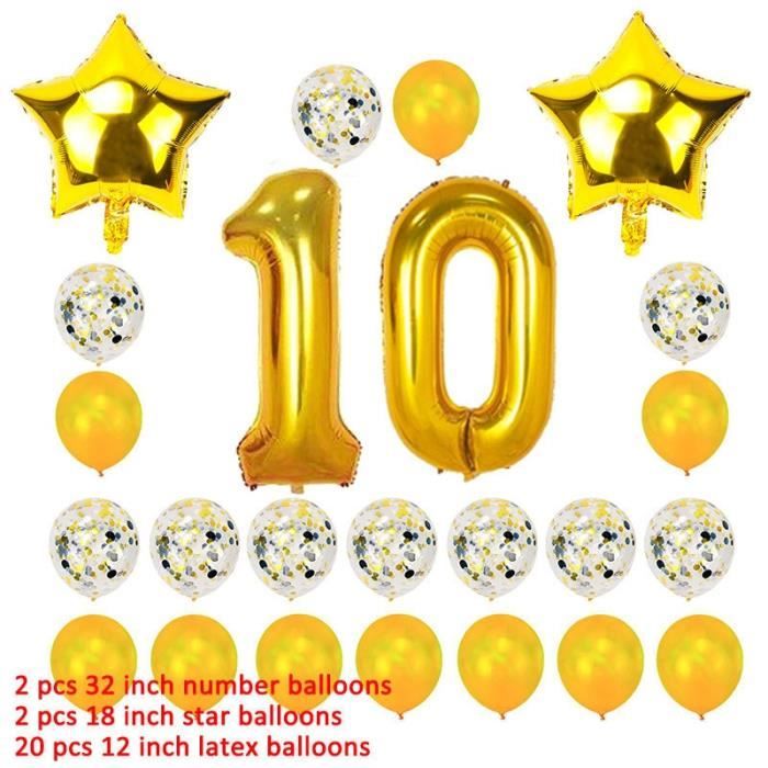 24pcs Balloons Set Ballons En Aluminium Numero 10 Decorations De Fete De Joyeux Anniversaire De 10 Ans 10eme Garcon Et Fille Or Cdiscount Maison