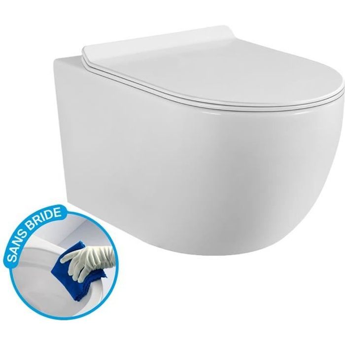 CONFORT Cuvette WC Sans Bride Abattant fin Frein de Chute